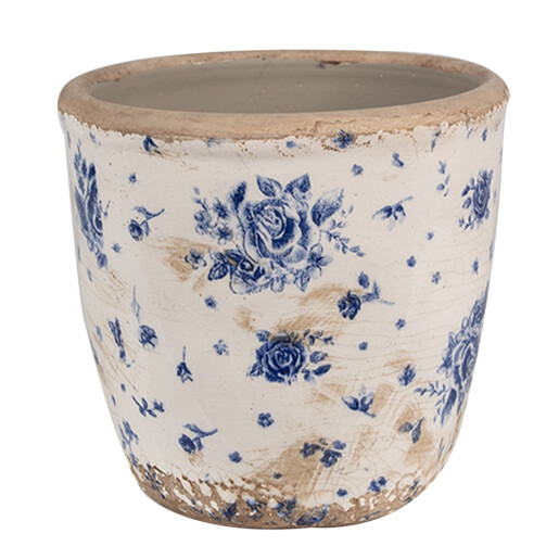 Ghiveci flori ceramica bej albastru Rose 13x12 cm