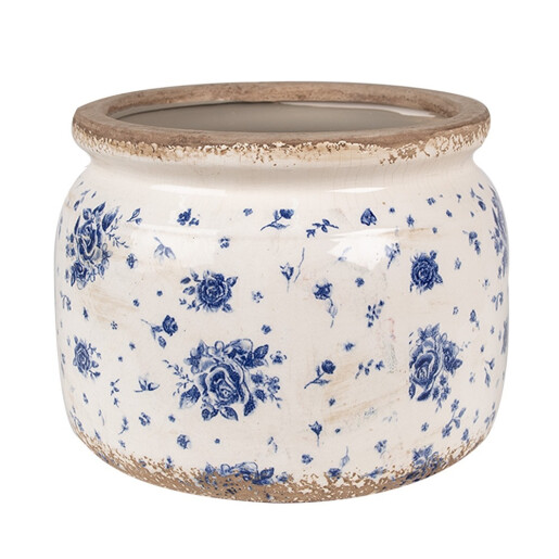 Ghiveci flori ceramica bej albastra Flower 20x15 cm