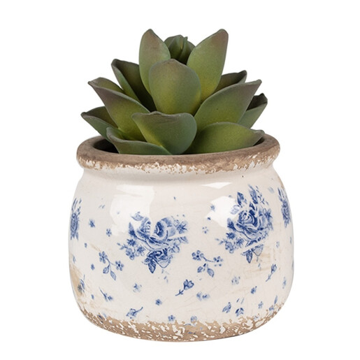 Set 2 ghivece flori ceramica bej albastra 12x10 cm