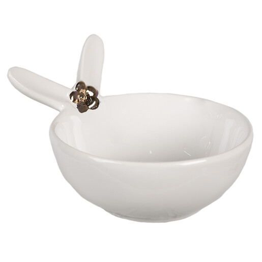 Set 2 boluri ceramica alba aurie Iepuras 13x11x8 cm, 200 ml