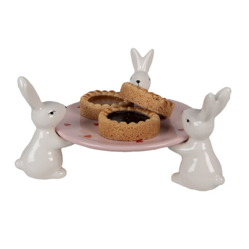 Platou Paste ceramica alba roz 24x23x12 cm