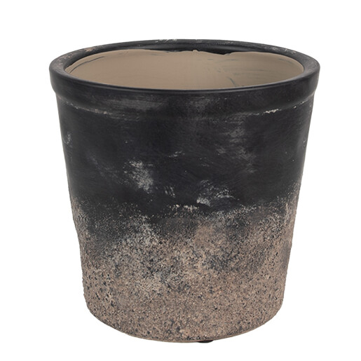 Ghiveci flori ceramica neagra maro 17x16 cm