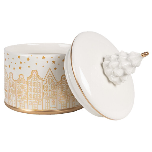 Borcan Craciun ceramica alba aurie 15x19 cm