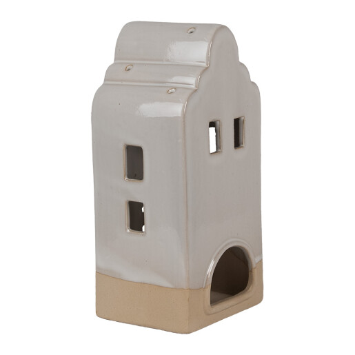 Suport lumanare Casuta ceramica bej 11x10x23 cm