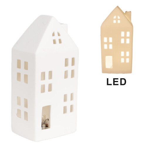 Casuta decorativa portelan alb cu led 7x6x15 cm