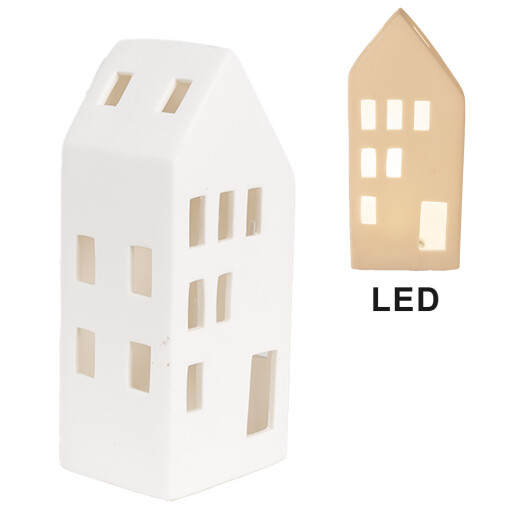Casuta decorativa portelan alb led 7x6x15 cm