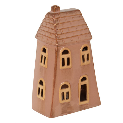 Casuta decorativa cu led portelan maro 10x6x16 cm