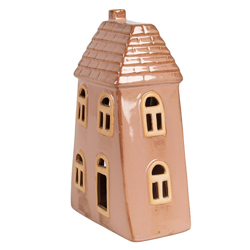 Casuta decorativa cu led portelan maro 10x6x16 cm