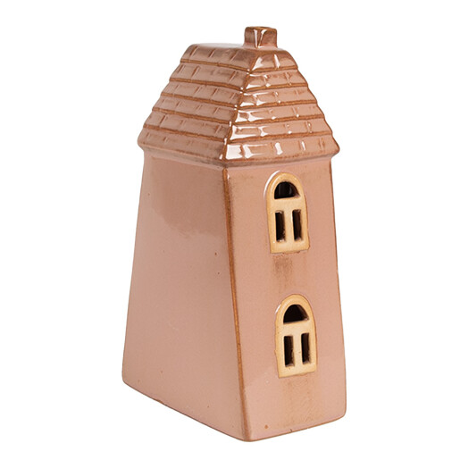 Casuta decorativa cu led portelan maro 10x6x16 cm