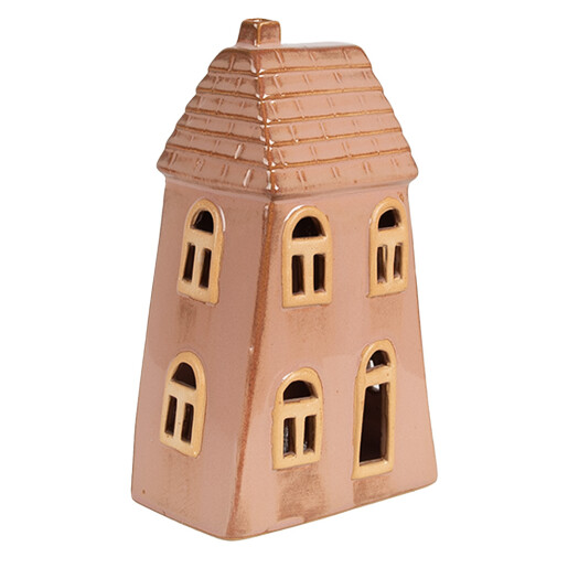 Casuta decorativa cu led portelan maro 10x6x16 cm