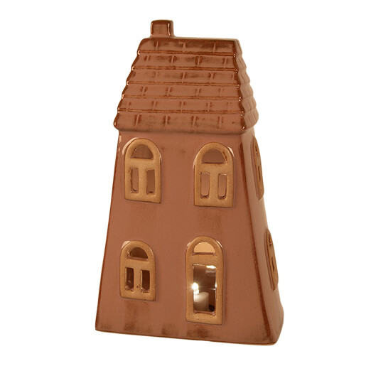 Casuta decorativa cu led portelan maro 10x6x16 cm