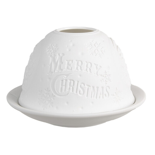 Candela portelan alb Merry Christmas 12x8 cm