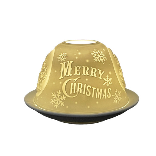 Candela portelan alb Merry Christmas 12x8 cm