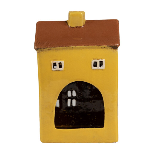 Candela Casuta ceramica galbena maro 12x8x18 cm