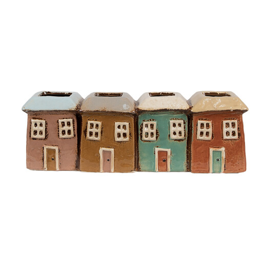 Vaza flori ceramica multicolora Casute 31x9x11 cm