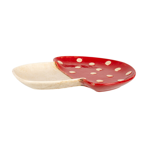 Platou Ciupercuta ceramica bej rosie 23x26x3 cm