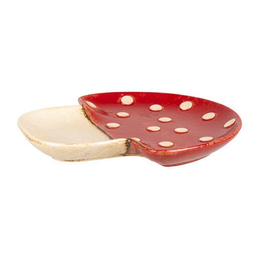 Platou Ciupercuta ceramica bej rosie 21x22x3 cm