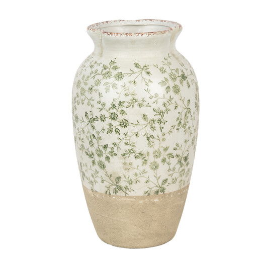 Vaza flori ceramica bej verde Summer 21x37 cm
