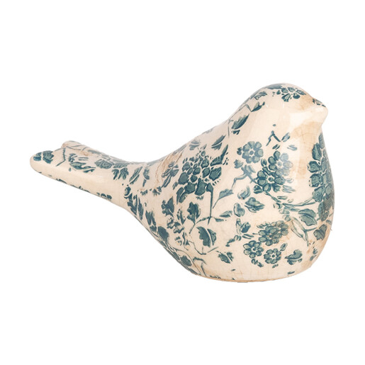 Pasare decorativa ceramica verde bej 16x7x9 cm