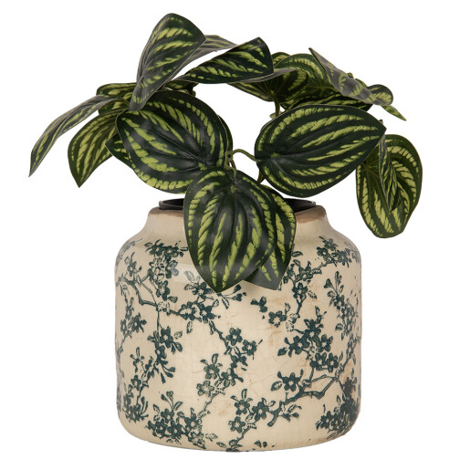 Ghiveci flori ceramica bej verde 16x15 cm