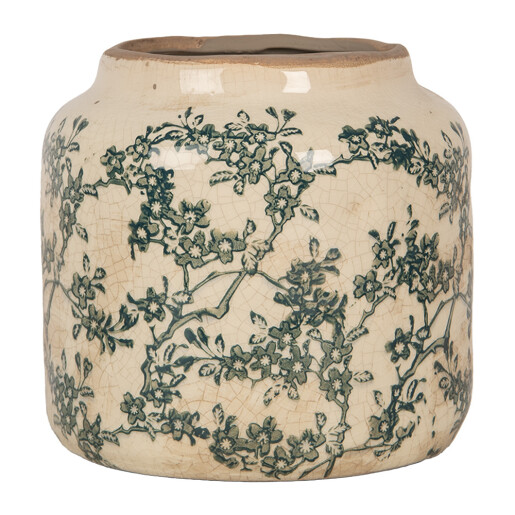Ghiveci flori ceramica bej verde Ø 15x14 cm