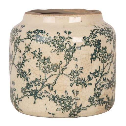 Ghiveci flori ceramica bej verde Ø 15x14 cm