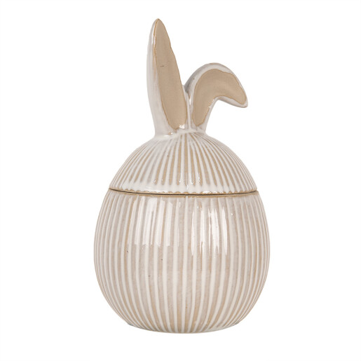 Ou decorativ Paste ceramica alba bej 12x12x21 cm
