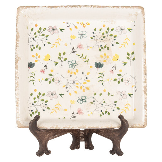 Tava decorativa cu suport ceramica multicolora 22x22x3 cm