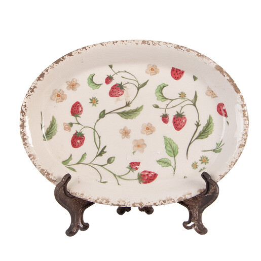 Tava decorativa cu suport ceramica multicolora Capsuni 25x18x3 cm