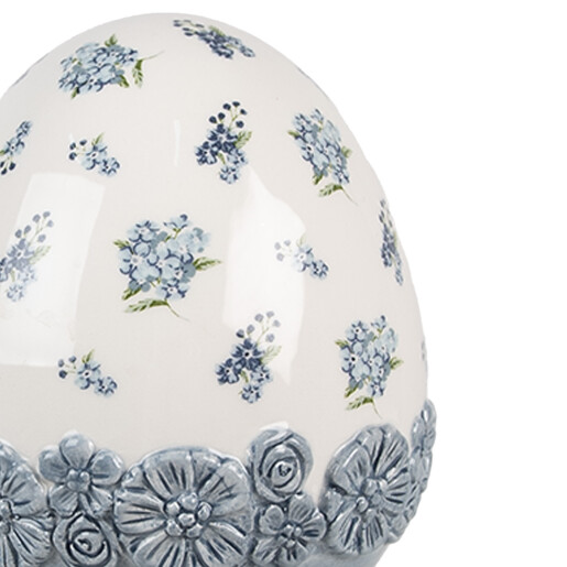  Ou decorativ Paste ceramica alba albastra 12x19 cm
