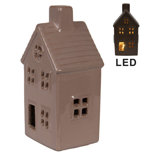 Casuta decorativa ceramica maro cu led 8x6x15 cm