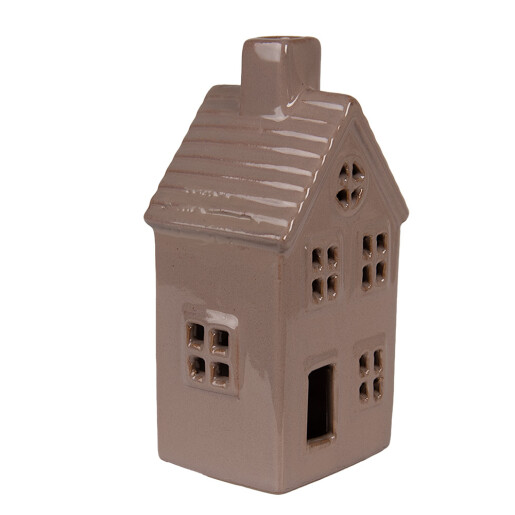 Casuta decorativa ceramica maro cu led 8x6x15 cm