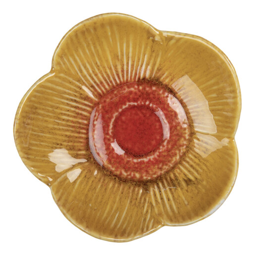 Platou ceramica galbena rosie Floare 14x3 cm