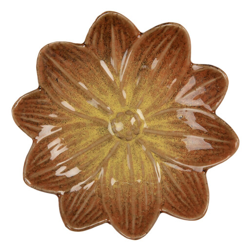 Platou ceramica portocalie galbena Floare 14x3 cm