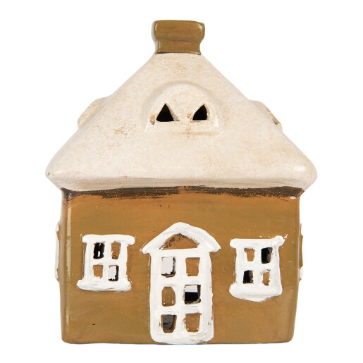 Candela Craciun Casuta ceramica maro alba 12x9x14 cm