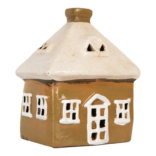 Candela Craciun Casuta ceramica maro alba 12x9x14 cm