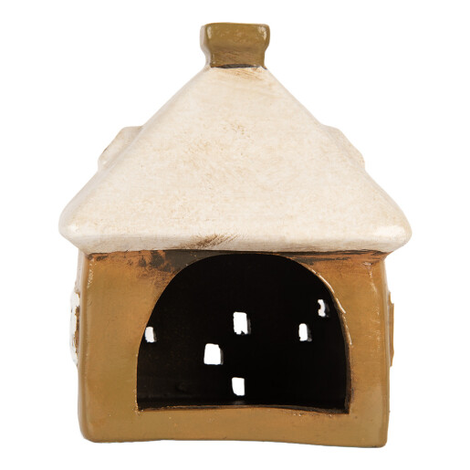 Candela Craciun Casuta ceramica maro alba 12x9x14 cm