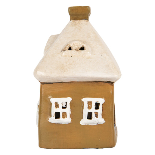 Candela Craciun Casuta ceramica maro alba 12x9x14 cm
