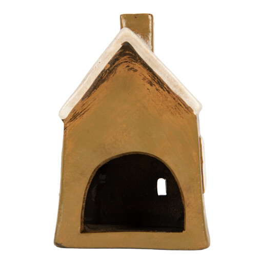 Candela Craciun Casuta ceramica maro alba 12x8x18 cm