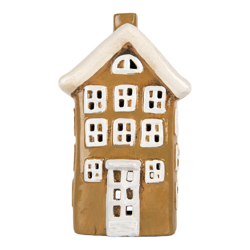 Candela Craciun Casuta ceramica maro alba 12x8x19 cm