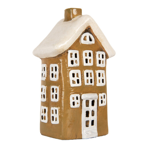 Candela Craciun Casuta ceramica maro alba 12x8x19 cm