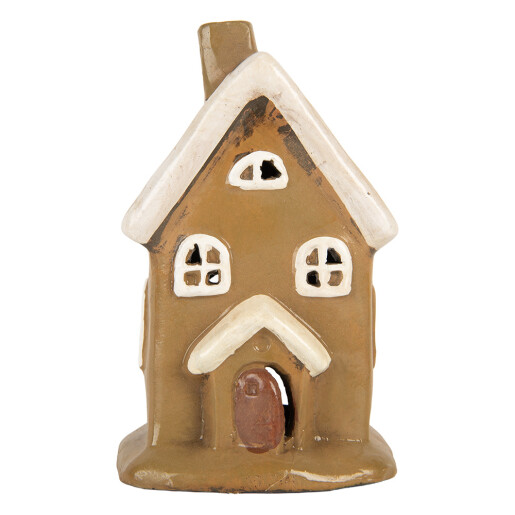 Candela Craciun Casuta ceramica maro alba 10x10x16 cm