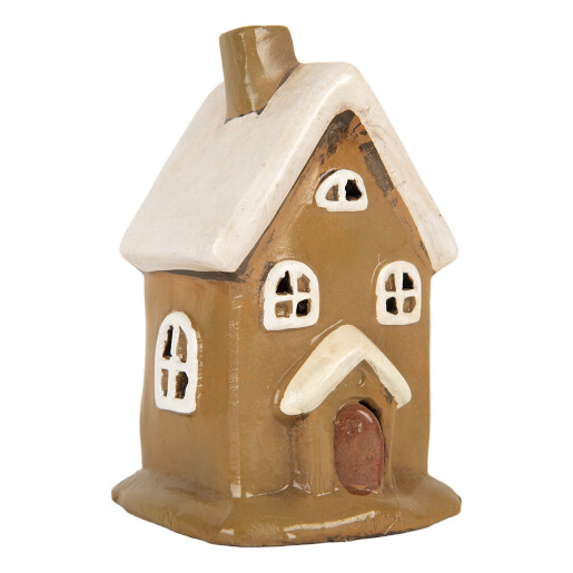 Candela Craciun Casuta ceramica maro alba 10x10x16 cm
