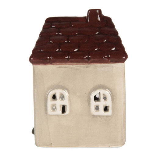 Casuta Craciun ceramica bej maro cu led 7x6x10 cm