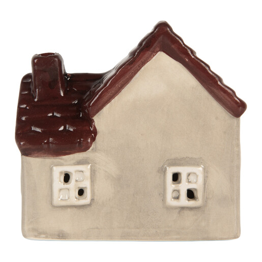 Casuta Craciun ceramica bej maro cu led 8x6x8 cm