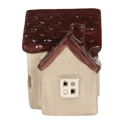 Casuta Craciun ceramica bej maro cu led 8x6x8 cm