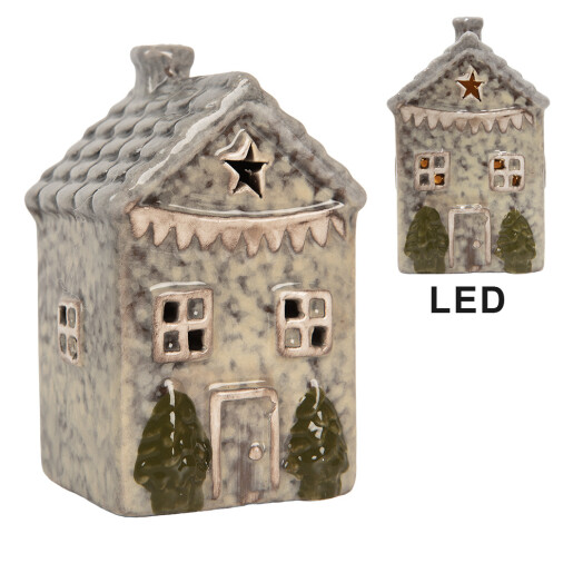 Casuta Craciun ceramica multicolora cu led 6x6x11 cm