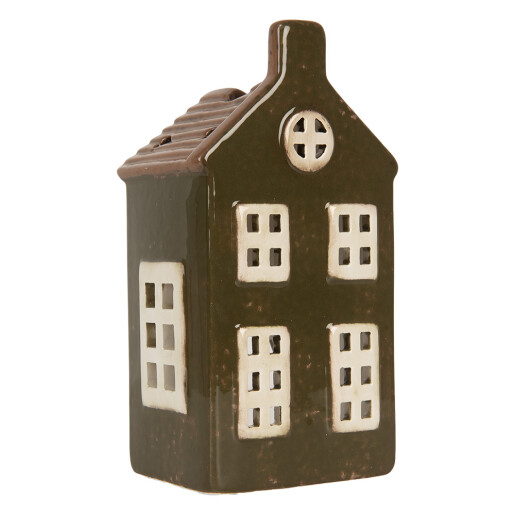 Candela Casuta Craciun ceramica verde crem 8x6x16 cm