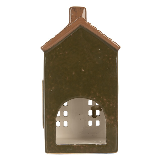 Candela Casuta Craciun ceramica verde crem 8x6x16 cm