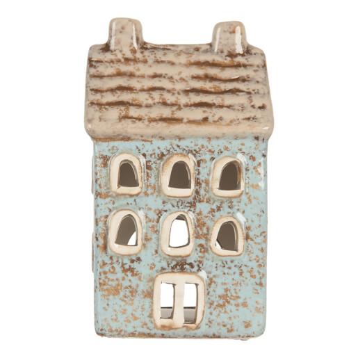 Candela Casuta Craciun ceramica albastra maro 8x7x15 cm